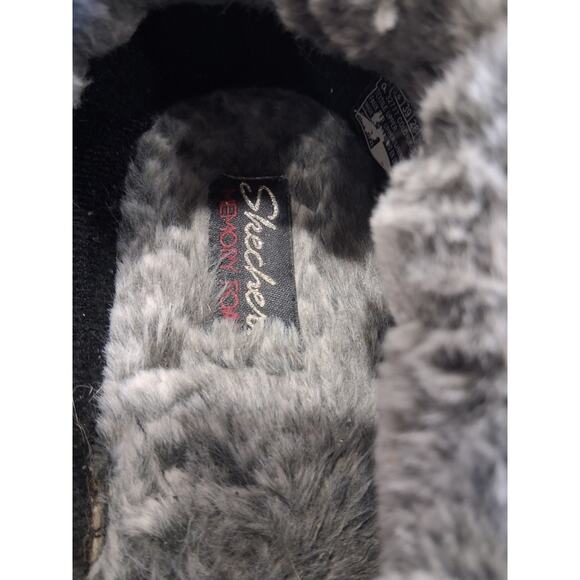 Skechers Plush Fuzzy Faux-Fur Slippers Black Grey Size 9 Super Soft House Shoes - Picture 3 of 9